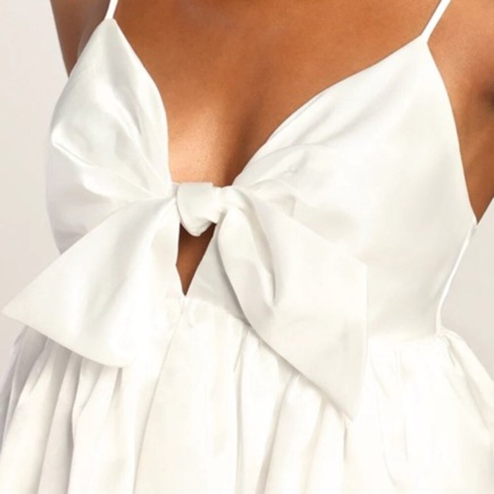 Baby Girl White Satin Babydoll Mini Dress With Pockets Size Med (NWT) - Picture 4 of 6